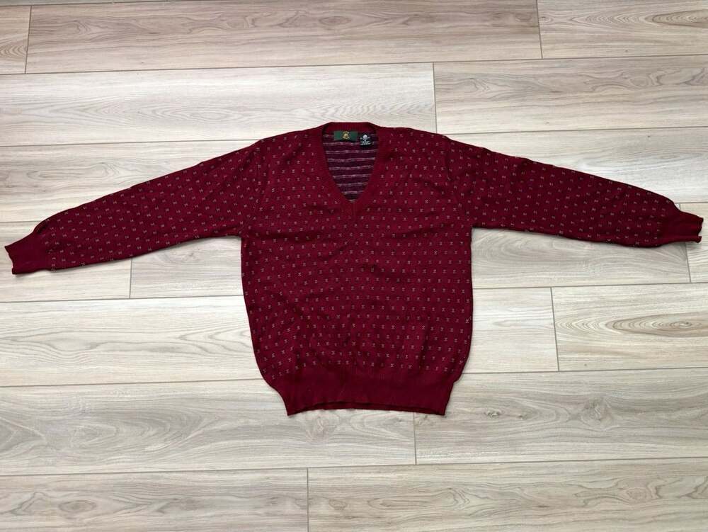 Vintage Club Room 100% Virgin Wool V-Neck Sweater Made in Italy Burgundy Men's M